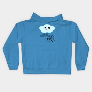 Your Limit is Beyond the Sky - Kawaii Cute Cloud - Modern Calligraphy Lettering - Light Blue Kids Hoodie